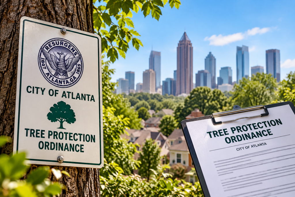 Atlanta tree protection ordinance and City of Atlanta skyline