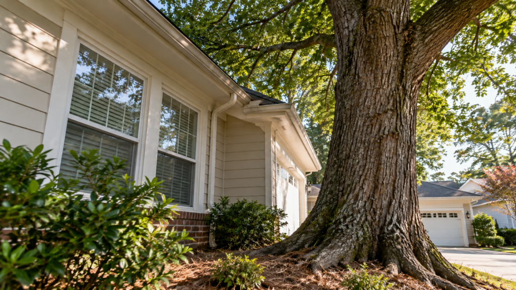 Large tree growing close to a residential home in Atlanta